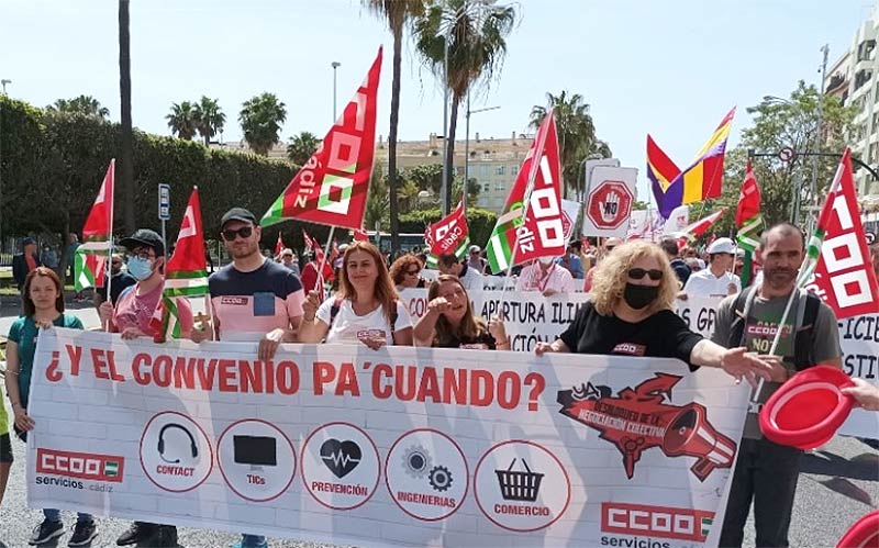 Delegados de Majorel Jerez en la pasada manifestación del 1 de Mayo / FOTO: CCOO