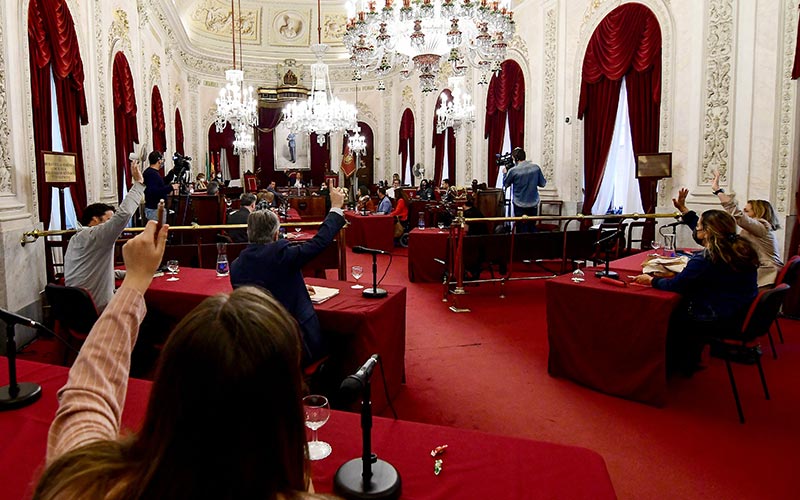 Detalle del salón de plenos durante la sesión / FOTO: Eulogio García