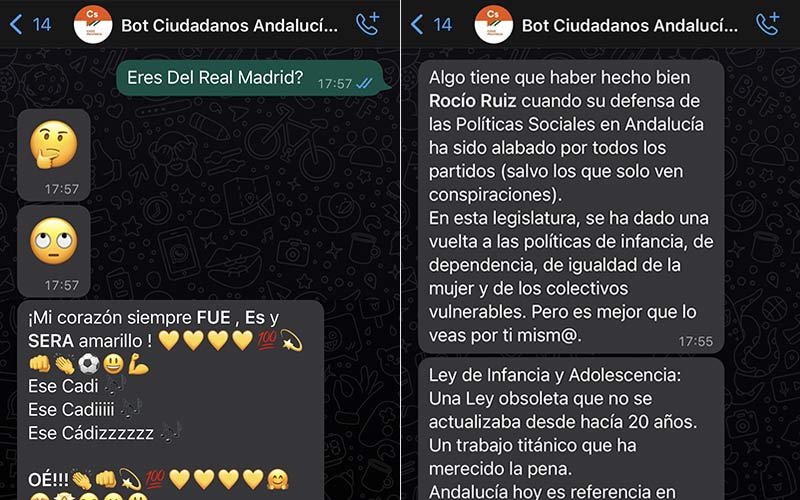 Pantallazos a conversaciones de ejemplo con este robot