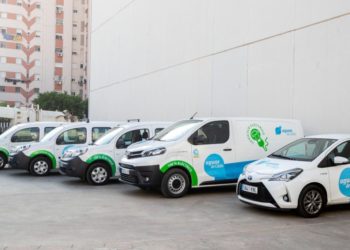 La flota de coches eléctricos, posando en La Martona / FOTO: Ayto.