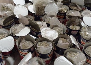 Latas de tomate con cogollos en su interior / FOTO: Policía