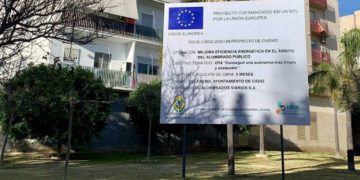 La valla informativa de una de las actuaciones EDUSI / FOTO: Ayto.