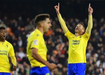 Celebrando el gol de Rubén Alcaraz / FOTO: Cádiz CF