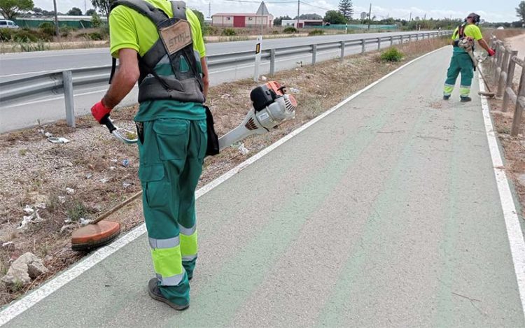 Operarios retirando la vegetación de los márgenes / FOTO: Junta