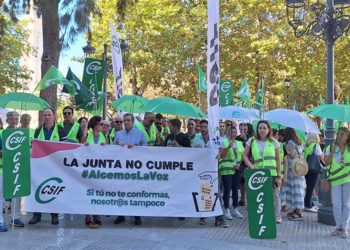 Delegados sindicales concentrados en la plaza de España / FOTO: CSIF