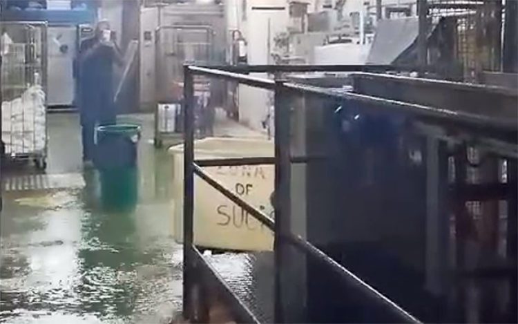 Detalle del video difundido por CSIF durante la "lluvia" dentro de la nave