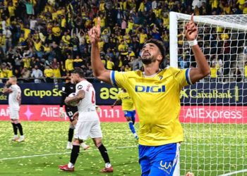Chris Ramos dedicando el gol a su abuelo / FOTO: Eulogio García