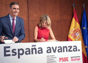 Sánchez y Díaz escenificando el pacto PSOE-Sumar / FOTO: PSOE