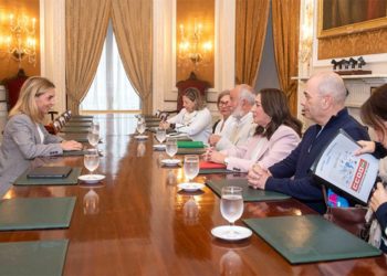 La presidenta sola ante las delegaciones sindicales / FOTO: Diputación