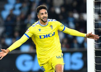 Chris Ramos celebrando su cuarto gol de la temporada / FOTO: Cádiz CF