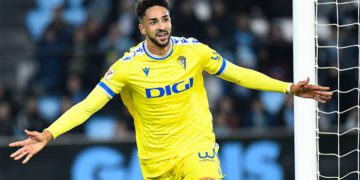 Chris Ramos celebrando su cuarto gol de la temporada / FOTO: Cádiz CF
