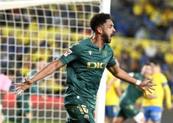 Chris Ramos celebrando su quinto gol / FOTO: Cádiz CF