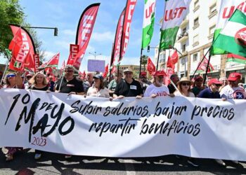 Cabecera de la mani de CCOO y UGT de 2023 / FOTO: Eulogio García