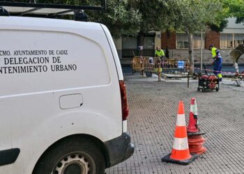Operarios de Mantenimiento Urbano actuando en San José / FOTO: Eulogio García