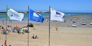 Enseñas de calidad ondeando en 2023 en La Caleta / FOTO: Eulogio García
