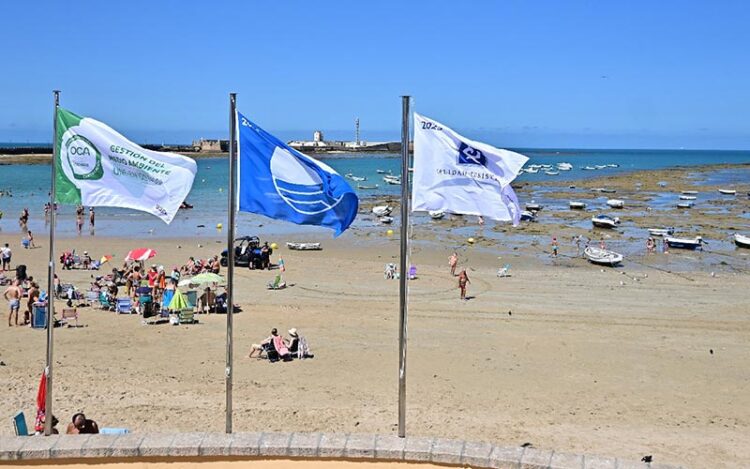 Enseñas de calidad ondeando en 2023 en La Caleta / FOTO: Eulogio García