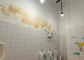 Humedades en el baño de un cole jerezano / FOTO: Ustea