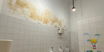 Humedades en el baño de un cole jerezano / FOTO: Ustea