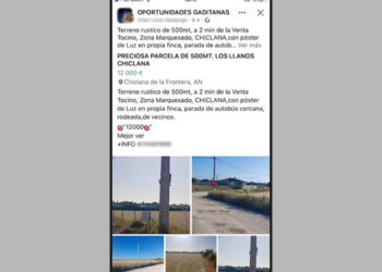 Anuncio en redes sociales de la parcela en suelo rústico