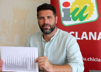 Palmero en rueda de prensa aportando datos y cifras / FOTO: IU