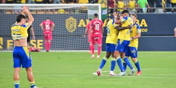 Celebrando el gol de Paquito Mwepu / FOTO: Eulogio García