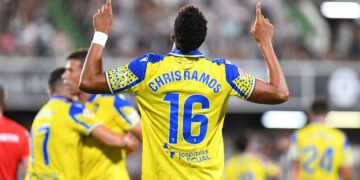 Chris Ramos celebrando uno de sus dos tantos / FOTO: Cádiz CF