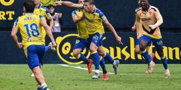 La felicidad de Alcaraz tras su gol, luego anulado / FOTO: Eulogio garcía
