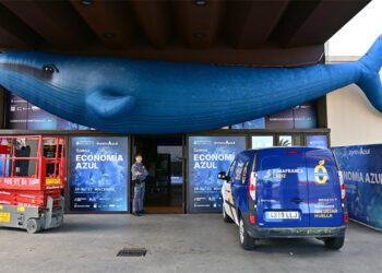 Una gran ballena daba la bienvenida al Palacio de Congresos en 2024 / FOTO: Eulogio García