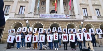 Reciente concentración de la Apdha frente al Ayuntamiento / FOTO: Eulogio García