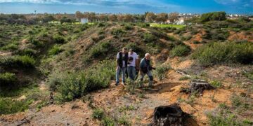 Supervisando la parcela reservada a la repoblación participativa / FOTO: Ecologistas en Acción