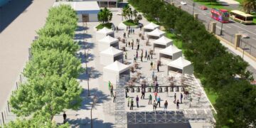 Vista aérea virtual de la zona contemplada para eventos puntuales y aparcamiento de autobuses