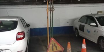 Zona apuntalada en el parking del Campo del Sur / FOTO: cedida