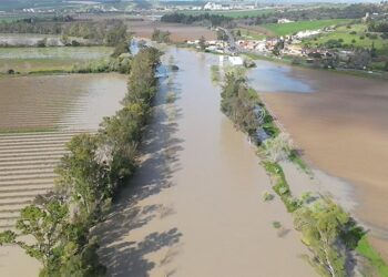 Uno de los tramos del río muy crecido en imágenes tomadas por la Junta