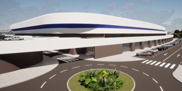 Exterior del futuro estadio, en la maqueta virtual