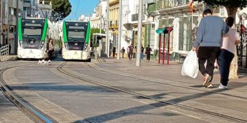 Tranvías sin corriente a la espera en la calle Real de San Fernando / FOTO: DBC