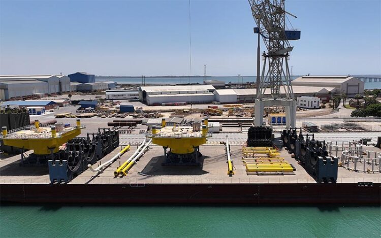 Piezas construidas en Puerto Real para un parque eólico offshore de EEUU / FOTO: Navantia