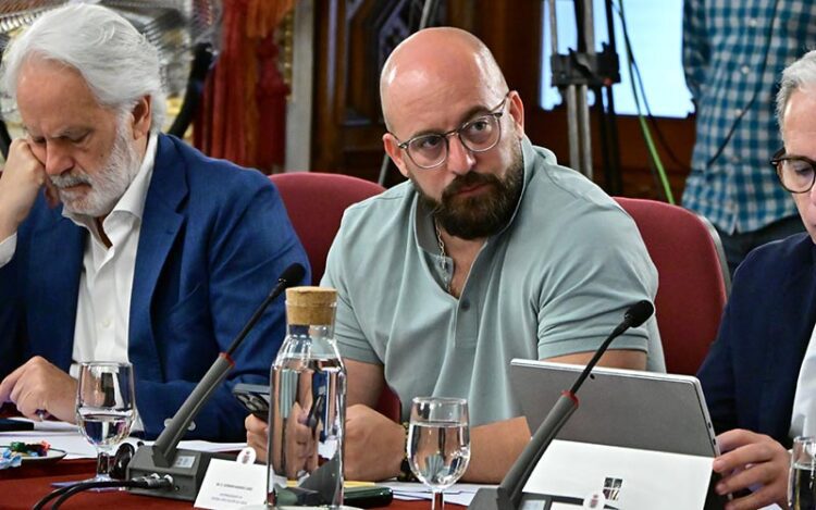 Beardo, con el móvil en mano, en el pleno de la Diputación / FOTO: Eulogio García