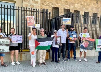 Miembros de la plataforma en Cádiz, protestando ante la Subdelegación / FOTO: cedida