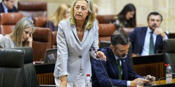 La consejera de Salud respondiendo desde su escaño / FOTO: Junta
