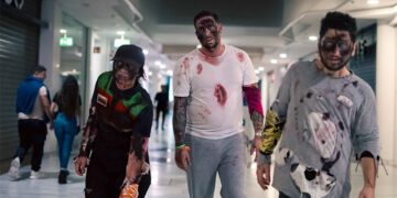 Un grupo de jugadores zombies buscando humanos por los pasillos / FOTO: Bahía Sur