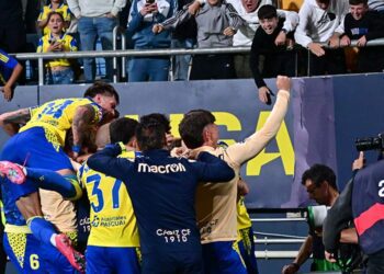 Celebrando el gol de Chust / FOTO: Eulogio García