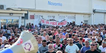 Asamblea en Navantia Cádiz en el quinto día de huelga / FOTO: Eulogio García