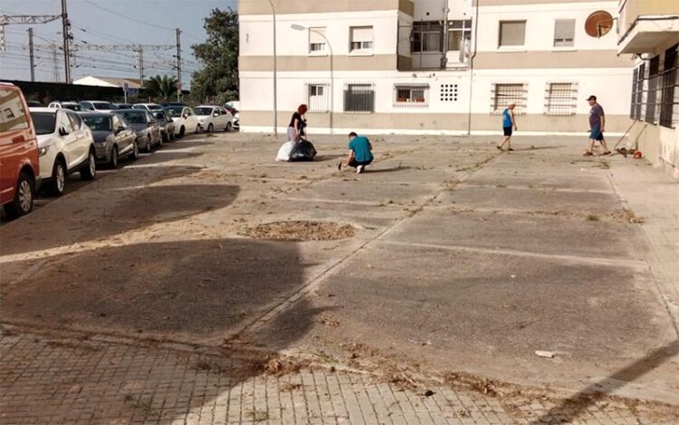 Vecinos eliminando las malas hierbas de la zona / FOTO: cedida