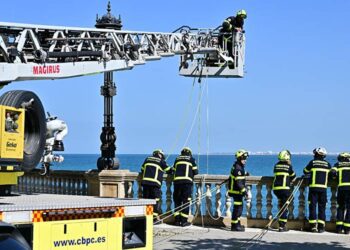 Bomberos actuando en un rescate en la Alameda, en la capital / FOTO: Eulogio García