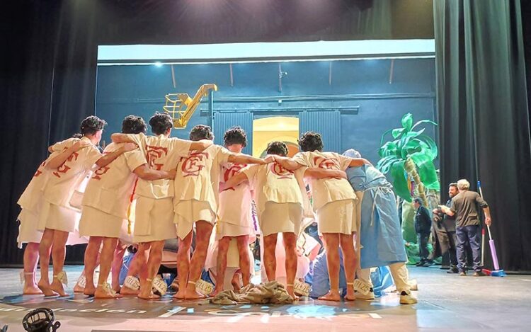 Chirigota posando en el escenario tras cerrar sesión / FOTO: DBC