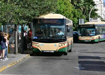 Autobuses coincidiendo en la misma parada / FOTO: Eulogio García