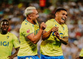Ontiveros y Ocampo celebrando el gol / FOTO: Cádiz CF
