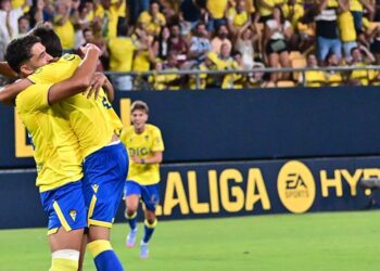 Celebrando el 1-0 en el reciente Trofeo / FOTO: Eulogio García