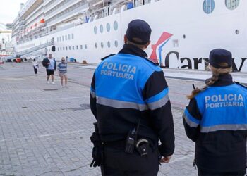 Agentes portuarios atentos a la escala de un crucero / FOTO: APBC