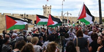 Una reciente concentración pro-palestina ante Subdelegación / FOTO: Eulogio García